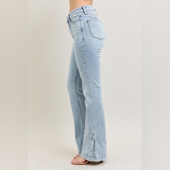Judy Blue HR Tummy Control Vintage Light Wash Split Hem Slim Bootcut Jeans NEW - Picture 6 of 16